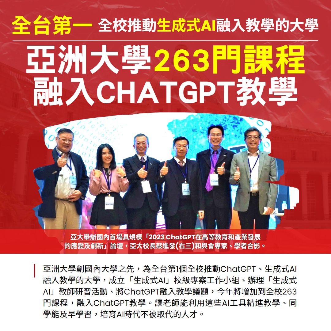 亞洲大學263門課程融入ChatGPT教學