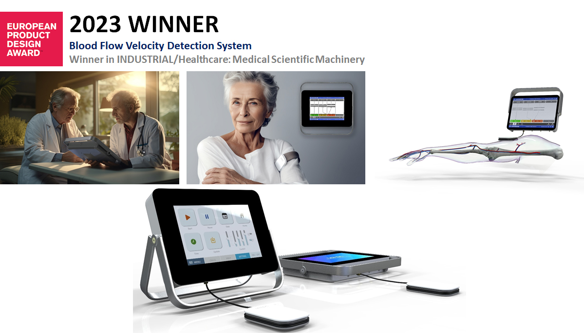 圖為亞大商設系研發的「血流偵測系統」，獲「2023歐洲產品設計大獎」工業類別的醫療保健獎。
